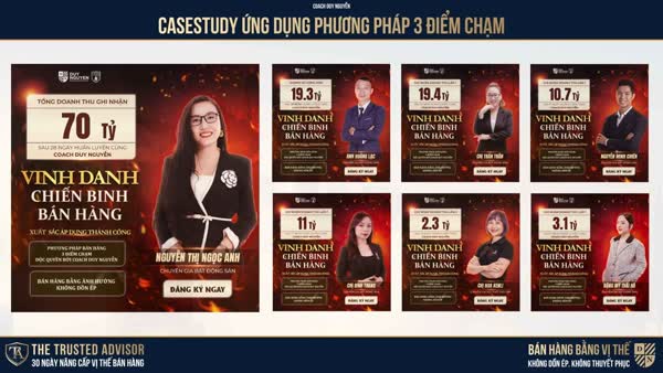 Bảng vinh danh chiến binh bán hàng , doanh số học viên ghi nhận