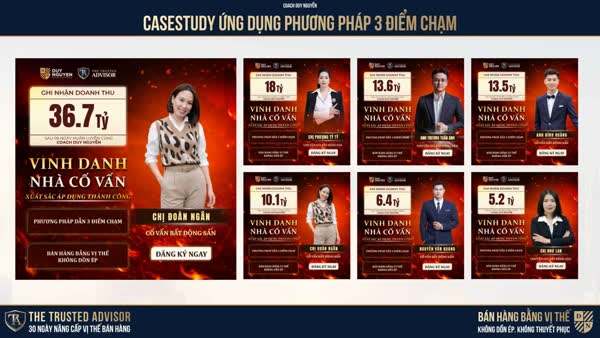 Bảng vinh danh nhà cố vấn , doanh số học viên ghi nhận